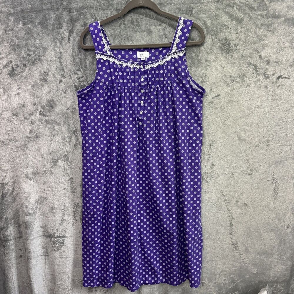 Aria nightgown large purple polka dot sleeveless cotton pockets